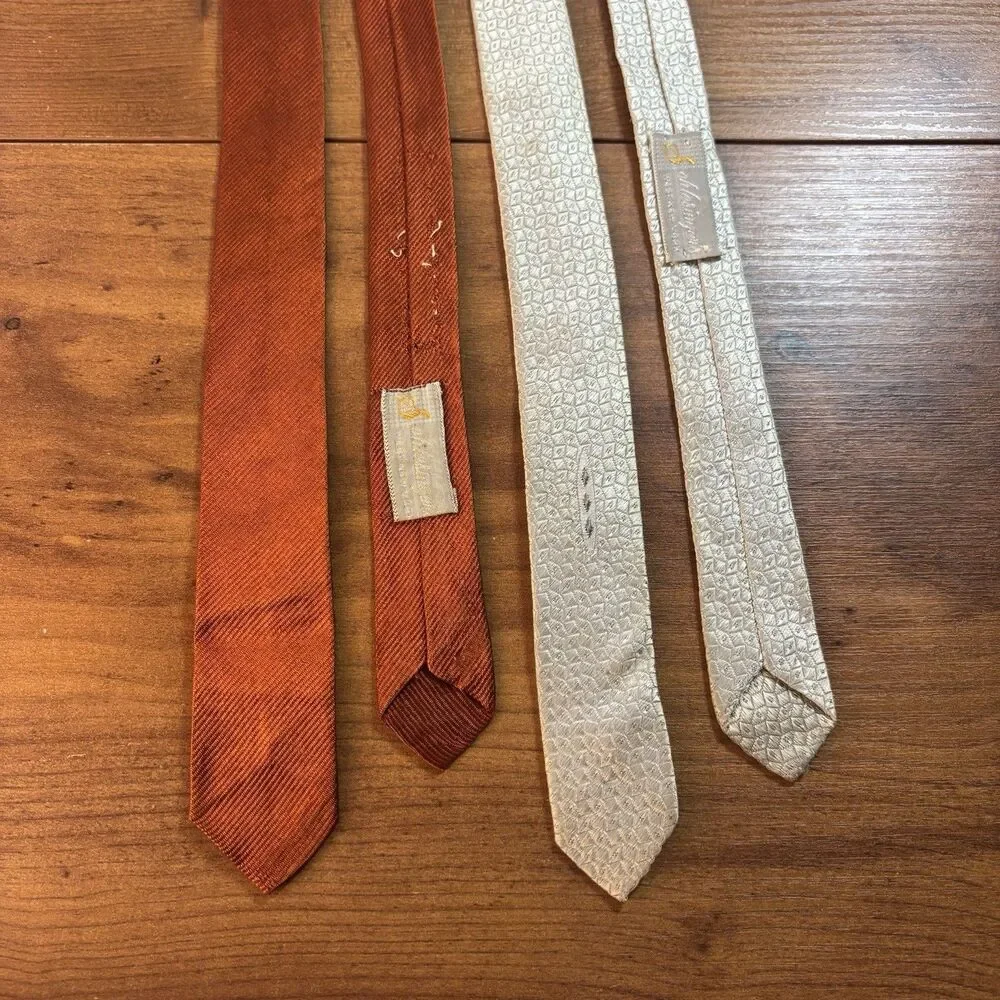 VTG 50s 60s Schlesinger Skinny Ties Lot of 2 Minimalist Rust Orange White NY